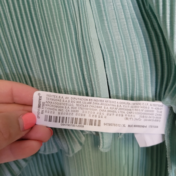 Zara Sea Green Micro Pleated Blouse Long Sleeve Top XL - Picture 12 of 13